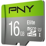 PNY Elite microSD 16 GB, Speicherkarte grau/grün, Class 10, UHS-I, SD-Adapter