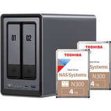 UGREEN DXP2800 Bundle mit 2x Toshiba N300 4 TB (MN10ADA400ES), NAS grau/schwarz