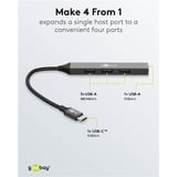 goobay Slim 4-Port USB-Hub, USB-C auf USB-A, USB 3.2 Gen1 grau
