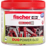 fischer Dübel DUOPOWER 6x30, wiederverschließbare Dose hellgrau/rot, 200 Stück