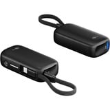 goobay Powerbank 5.000 mAh, integriertes USB-C Kabel 13cm, 20 Watt schwarz, 5 Ah, 1x USB-A, 1x USB-C, PD, QC