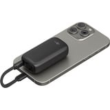 goobay Powerbank 5.000 mAh, integriertes USB-C Kabel 13cm, 20 Watt schwarz, 5 Ah, 1x USB-A, 1x USB-C, PD, QC