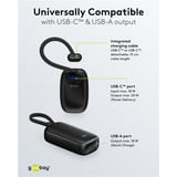 goobay Powerbank 5.000 mAh, integriertes USB-C Kabel 13cm, 20 Watt schwarz, 5 Ah, 1x USB-A, 1x USB-C, PD, QC