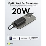 goobay Powerbank 5.000 mAh, integriertes USB-C Kabel 13cm, 20 Watt schwarz, 5 Ah, 1x USB-A, 1x USB-C, PD, QC