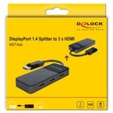 DeLOCK DisplayPort Splitter 1.4 > 3x HDMI MST, HDMI Splitter schwarz, 12,5cm Kabel