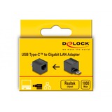 DeLOCK USB 3.2 Gen 1 Adapter mini, USB-C Stecker > RJ-45 Buchse schwarz, 90° abgewinkelt, Gigabit LAN 10/100/1.000 Mbit/s