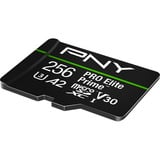 PNY Pro Elite Prime microSD 256 GB, Speicherkarte schwarz/grün, Class 10, U3, V30, A2, SD-Adapter