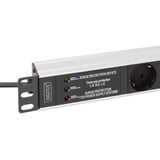 Digitus Steckdosenleiste 19" PDU mit Aluminiumprofil, 7-fach schwarz/aluminium, 2 Meter Kabel, 1 HE, mit Schalter und Überspannungsschutz