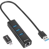 Sharkoon 3-Port USB 3.2 Gen 1 Alu Hub + Ethernet, Dockingstation schwarz