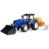 bruder 02187 BRUDER New Holland T5.120 mit Frontlader, Ladekasten, Gabeln und Rundballen, Modellfahrzeug 