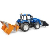 bruder 02187 BRUDER New Holland T5.120 mit Frontlader, Ladekasten, Gabeln und Rundballen, Modellfahrzeug 