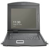 Digitus Modulare HD LCD KVM Konsole mit 19" TFT 1 Port VGA, KVM-Switch schwarz, deutsches Tastaturlayout, 1 Port VGA KVM-Anschluss, Touchpad