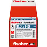 fischer Spanplattenschraube PowerFast II 8,0x140 Senkkopf TX 50 Stück, mit Teilgewinde, verzinkt