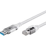 goobay Ethernet-Kabel USB-A 3.2 Gen1 Stecker > RJ-45 Stecker, LAN-Adapter weiß, 2 Meter, geflochtener Textilmantel