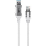 goobay Ethernet-Kabel USB-A 3.2 Gen1 Stecker > RJ-45 Stecker, LAN-Adapter weiß, 2 Meter, geflochtener Textilmantel