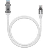 goobay Ethernet-Kabel USB-A 3.2 Gen1 Stecker > RJ-45 Stecker, LAN-Adapter weiß, 2 Meter, geflochtener Textilmantel