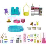 Mattel Barbie Super Abenteuer-Camper Spielset, Spielfahrzeug mit Dachzelt, Grill mit Farbwechseleffekt und 60 Zubehörteilen