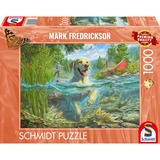Schmidt Spiele Mark Fredrickson: Hundeliebe - gelber Labrador auf Fischjagd, Puzzle 1000 Teile