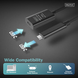 Digitus Aktives USB 3.2 Gen 2 Verlängerungskabel, USB-C Stecker > USB-C Buchse schwarz, 5 Meter, Repeater Kabel
