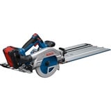 Bosch Akku-Handkreissäge GKS 18V-57-2 GX Professional solo + FSN 440 X blau/schwarz, ohne Akku und Ladegerät, mit Führungsschiene für Querschnitte