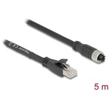 DeLOCK M12 Kabel X-kodiert 8 Pin Buchse > RJ-45 Stecker, Cat.5e S/FTP schwarz, 5 Meter, flexibel
