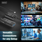 Digitus Aktives USB 3.2 Gen 1 Verlängerungskabel, USB-C Stecker > USB-A Buchse schwarz, 10 Meter, Repeater Kabel