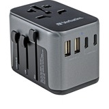 Verbatim Universal-Reiseadapter UTA-03, Reisestecker schwarz/silber, 2x USB-A, 3x USB-C