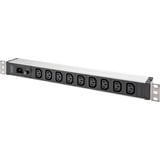 Digitus 19" Steckdosenleiste mit Aluminiumprofil, 9-fach C13, 1HE schwarz/aluminium, Leitungsschutzschalter 10 A, IEC C14-Eingang