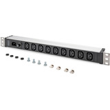 Digitus 19" Steckdosenleiste mit Aluminiumprofil, 9-fach C13, 1HE schwarz/aluminium, Leitungsschutzschalter 10 A, IEC C14-Eingang