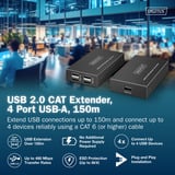 Digitus USB 2.0 CAT Extender-Set, 480 Mbps, 150 Meter, USB-Extender schwarz, Sendeeinheit + Empfängereinheit, 4 Port USB-A