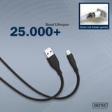 Digitus USB 2.0 Silikon-Kabel USB-A > Lightning, MFI zertifiziert schwarz, 1 Meter, PD, Laden mit bis zu 12 Watt