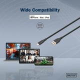 Digitus USB 2.0 Silikon-Kabel USB-A > Lightning, MFI zertifiziert schwarz, 1 Meter, PD, Laden mit bis zu 12 Watt
