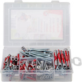 fischer Profi-Box DuoPower kurz/lang + Schrauben , Dübel hellgrau/rot, 150-teilig, mit Schrauben