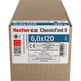 fischer Spanplattenschraube ClassicFast II 6,0x120 Senkkopf TX 100 Stück, mit Teilgewinde, verzinkt