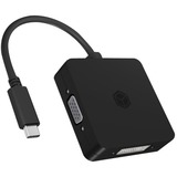 ICY BOX USB Adapter IB-DK1104-C, USB-C Stecker > VGA + DVI + HDMI + DisplayPort Buchse schwarz, 15cm