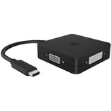 ICY BOX USB Adapter IB-DK1104-C, USB-C Stecker > VGA + DVI + HDMI + DisplayPort Buchse schwarz, 15cm