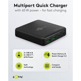goobay USB-C Multiport-Tischladegerät, PD, GaN, 65 Watt schwarz, 2x USB-C, 2x USB-A, Power Delivery, QuickCharge 3.0
