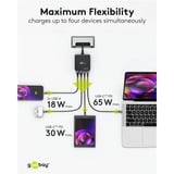 goobay USB-C Multiport-Tischladegerät, PD, GaN, 65 Watt schwarz, 2x USB-C, 2x USB-A, Power Delivery, QuickCharge 3.0