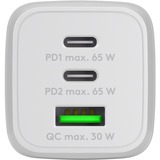 goobay USB-C PD Multiport-Schnellladegerät Nano 65 Watt weiß, 1x USB-A, 2x USB-C PD, GaN-Technologie