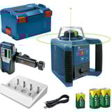 Bosch Rotationslaser GRL 300 HVG Professional, mit Halterung blau/schwarz, grüne Laserlinie, mit Laser-Empfänger LR 1, VARTA Ladegerät + Akkus, in L-BOXX