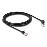 DeLOCK Patchkabel RJ-45 Cat.6a S/FTP, Slim 90° gewinkelt schwarz, 3 Meter, 1x gerader, 1x unten abgewinkelter Stecker