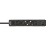 Brennenstuhl Ecolor Steckdosenleiste 4-fach mit 2x USB-C, 1x USB-A schwarz/anthrazit, 1,5 Meter Kabel, mit Sicherheitsschalter