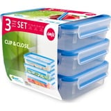 Emsa CLIP & CLOSE Frischhaltedosen 1,2 Liter transparent/blau, rechteckig, 3 Stück