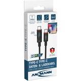 Ansmann USB 2.0 Kabel, USB-C Stecker > USB-C Stecker anthrazit, 1,2 Meter, PD 3.1,  Laden mit bis zu 140 Watt, gesleevt, integriertes LED Display