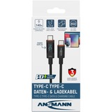 Ansmann USB 2.0 Kabel, USB-C Stecker > USB-C Stecker anthrazit, 1,2 Meter, PD 3.1,  Laden mit bis zu 140 Watt, gesleevt, integriertes LED Display