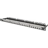 Digitus Modulares High Density Patchpanel, 24-Port, Rack Mount, geschirmt schwarz, 0,5 HE, für Keystone-Module, mit Beschriftungsfeld