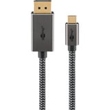 goobay USB Adapterkabel, USB-C Stecker > DisplayPort Stecker, 4K 60Hz schwarz/silber, 1 Meter, Textilkabel
