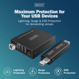Digitus USB 3.2 Gen1 Fiber Extender, 5Gbps, 4 Ports, 300 Meter, USB-Extender schwarz, 3x USB-A, 1x USB-C