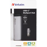 Verbatim USB 3.2 Gen 1 Multiport-Hub, USB-C Stecker > 2x USB-A + USB-C Buchse + HDMI-Buchse, USB-Hub silber/schwarz, PD, Laden mit bis zu 100 Watt