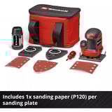 EINHELL Power X-Change Akku-Faust-Schwingschleifer TE-OS 18/113 3X Li-Solo, 18Volt rot/schwarz, ohne Akku und Ladegerät, mit Tasche + Zubehör